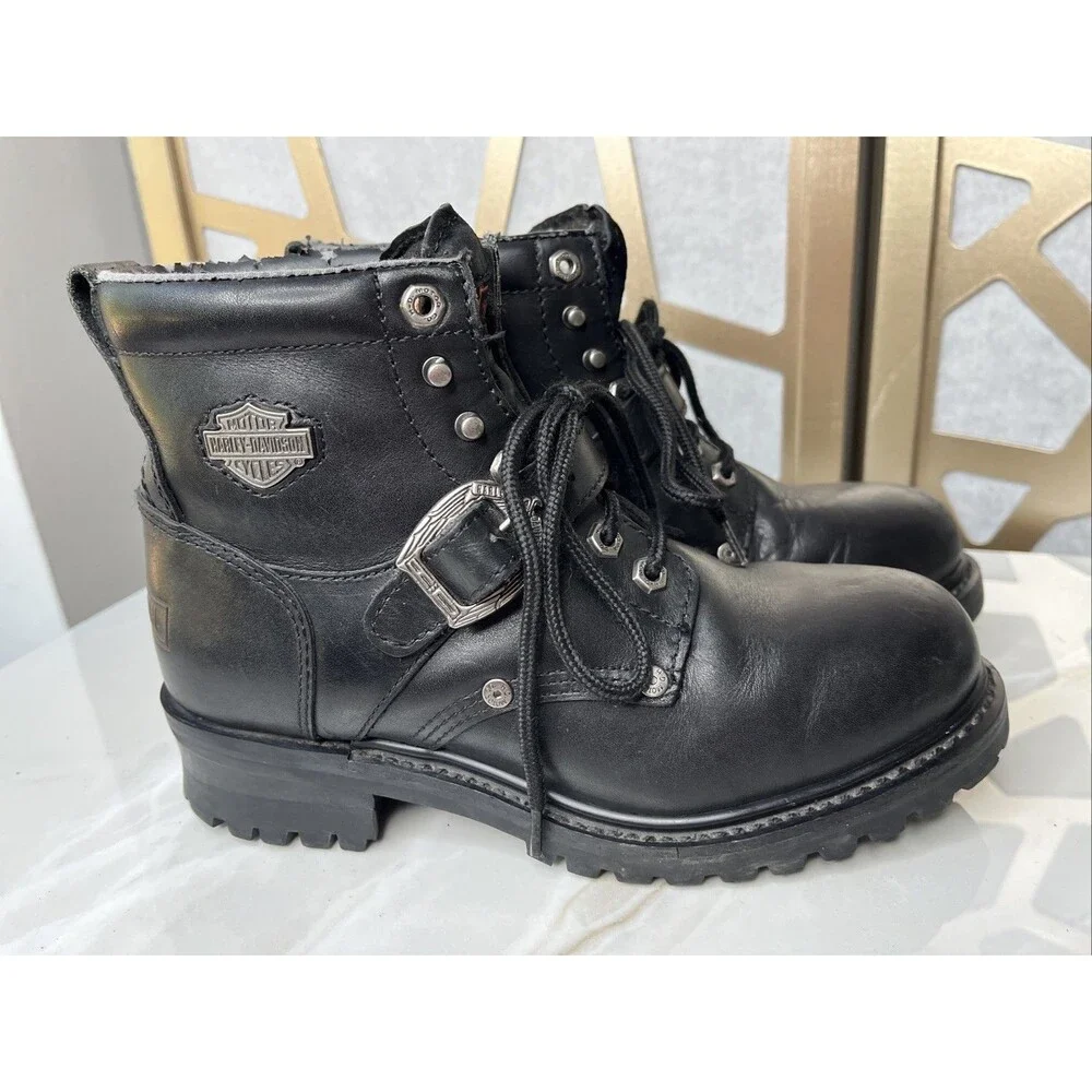 vtg harley davidson Black Leather Moto Boots Uk 7.5 Eu 41 Men Us 8.5 Women 10